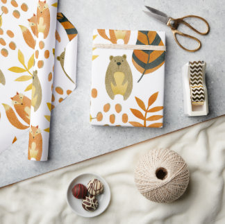 森の中の森林動物 ラッピングペーパー