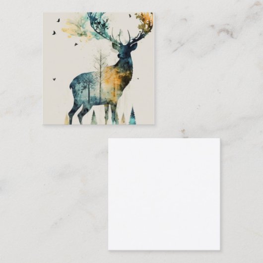 森の中の水彩鹿 スクエア名刺 (正面/裏面)