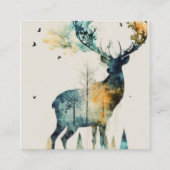 森の中の水彩鹿 スクエア名刺 (正面)