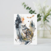 森の中の水色フクロウ ポストカード (スタンド正面)