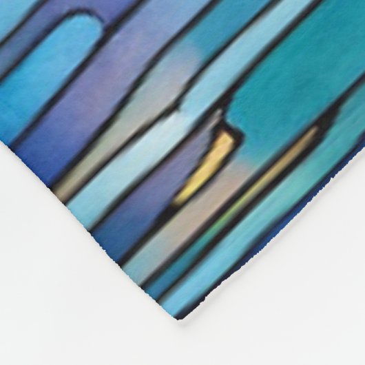 森の中の灰色の狼ステンドグラスの外観 フリースブランケット (角)