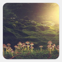 森の中の熟した野生のキノコ スクエアシール