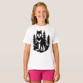 森の中の狼のシルエット Tシャツ (正面フル)