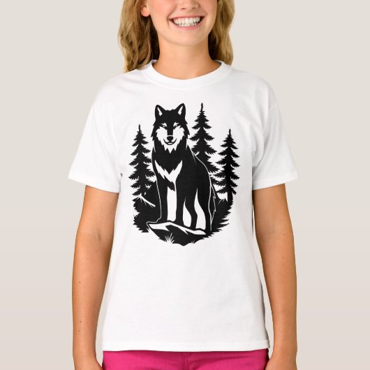 森の中の狼のシルエット Tシャツ (正面)