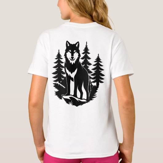 森の中の狼のシルエット Tシャツ (裏面)
