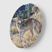 森の中の狼の絵画群れ ラージ壁時計 (傾斜)