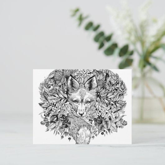 森の中の白黒の狐 ポストカード (スタンド正面)