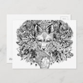 森の中の白黒の狐 ポストカード (正面/裏面)