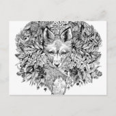 森の中の白黒の狐 ポストカード (正面)