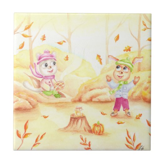 森の中の秋の散歩 タイル (正面)