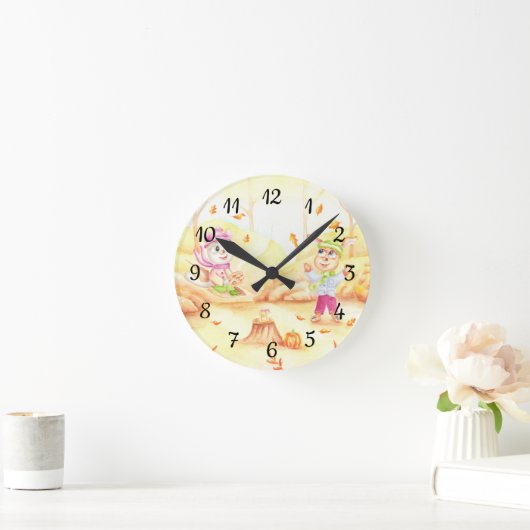 森の中の秋の散歩 ラウンド壁時計 (ホーム)