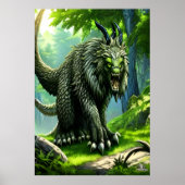 森の中の緑のファンタジー獣 | AIアートポスター ポスター (正面)