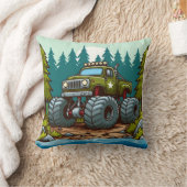 森の中の緑のモンスタートラック クッション (ブランケット)