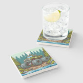 森の中の緑のモンスタートラック ストーンコースター (横)