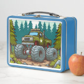 森の中の緑のモンスタートラック メタルランチボックス (インサイチュ)