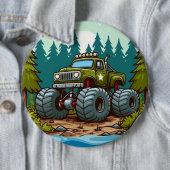 森の中の緑のモンスタートラック 缶バッジ (インサイチュ)