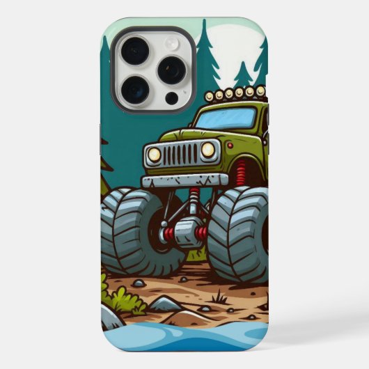 森の中の緑のモンスタートラック iPhoneケース (裏面)
