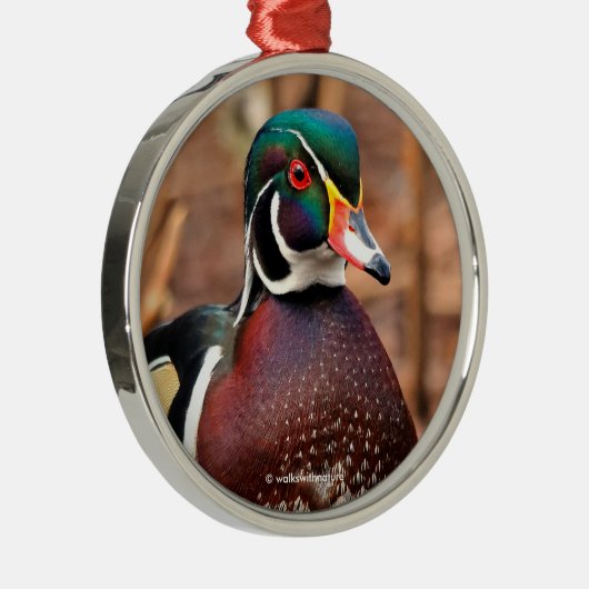 森の中の美しいオスの森の鴨 メタルオーナメント (右)
