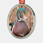 森の中の美しいオスの森の鴨 メタルオーナメント (左)
