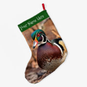 森の中の美しいオスの森の鴨 ラージクリスマスストッキング (裏面 (吊り時))