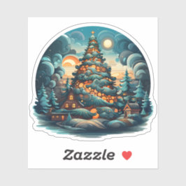 森の中の美しいクリスマスツリーハッピーホリデー シール