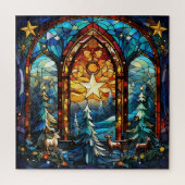 森の中の美しいステンドグラスの冬 ジグソーパズル (縦)