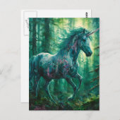 森の中の美しい一角獣 ポストカード (正面/裏面)