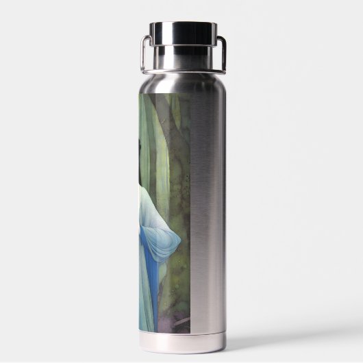 森の中の美しい女性のインクイラストレーション ウォーターボトル (背面)