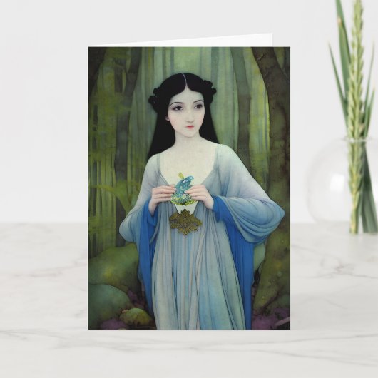 森の中の美しい女性のインクイラストレーション カード (正面)