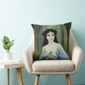 森の中の美しい女性のインクイラストレーション クッション (椅子)