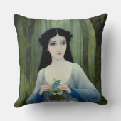 森の中の美しい女性のインクイラストレーション クッション (裏面)