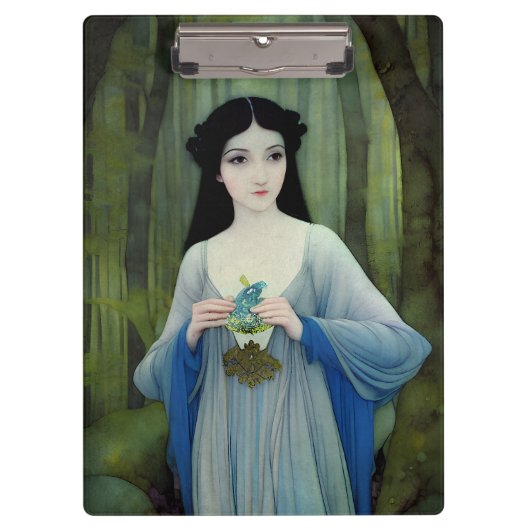 森の中の美しい女性のインクイラストレーション クリップボード (正面)