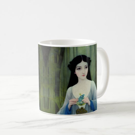 森の中の美しい女性のインクイラストレーション コーヒーマグカップ (正面右)