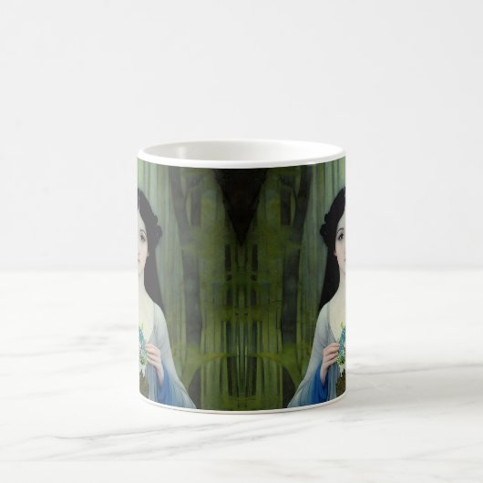 森の中の美しい女性のインクイラストレーション コーヒーマグカップ (中央)