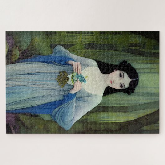 森の中の美しい女性のインクイラストレーション ジグソーパズル (横)