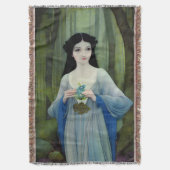 森の中の美しい女性のインクイラストレーション スローブランケット (正面縦)