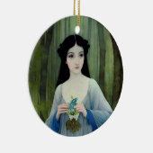 森の中の美しい女性のインクイラストレーション セラミックオーナメント (右)