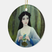 森の中の美しい女性のインクイラストレーション セラミックオーナメント (左)