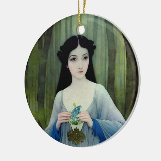 森の中の美しい女性のインクイラストレーション セラミックオーナメント (左)