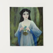 森の中の美しい女性のインクイラストレーション タペストリー (正面)