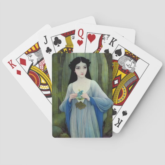 森の中の美しい女性のインクイラストレーション トランプ (裏面)