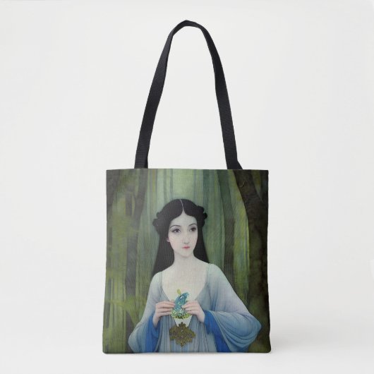 森の中の美しい女性のインクイラストレーション トートバッグ (正面)
