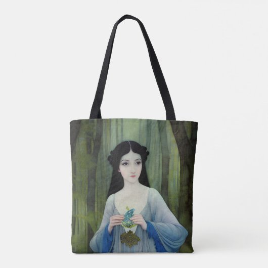 森の中の美しい女性のインクイラストレーション トートバッグ (裏面)