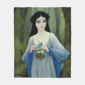 森の中の美しい女性のインクイラストレーション フリースブランケット (正面)