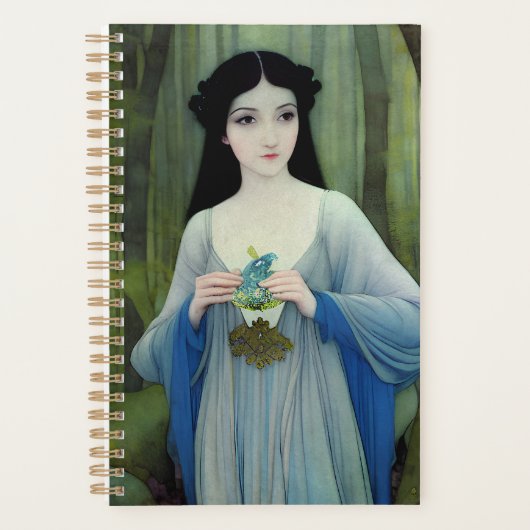 森の中の美しい女性のインクイラストレーション プランナー手帳 (正面)