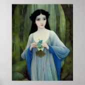 森の中の美しい女性のインクイラストレーション ポスター (正面)