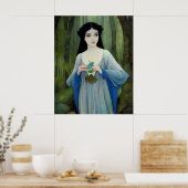 森の中の美しい女性のインクイラストレーション ポスター (キッチン)