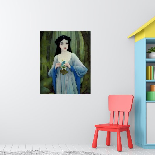 森の中の美しい女性のインクイラストレーション ポスター (子ども部屋1)