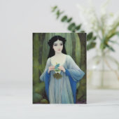 森の中の美しい女性のインクイラストレーション ポストカード (スタンド正面)