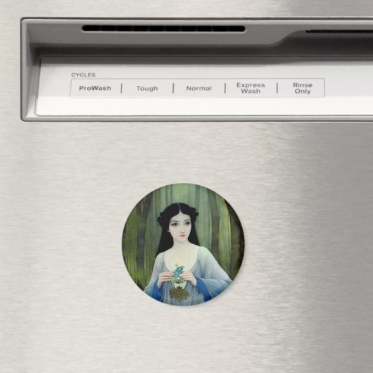 森の中の美しい女性のインクイラストレーション マグネット (インサイチュ (食洗機))